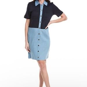 Nanette Lepore Navy and Light Blue Button-Down Dress